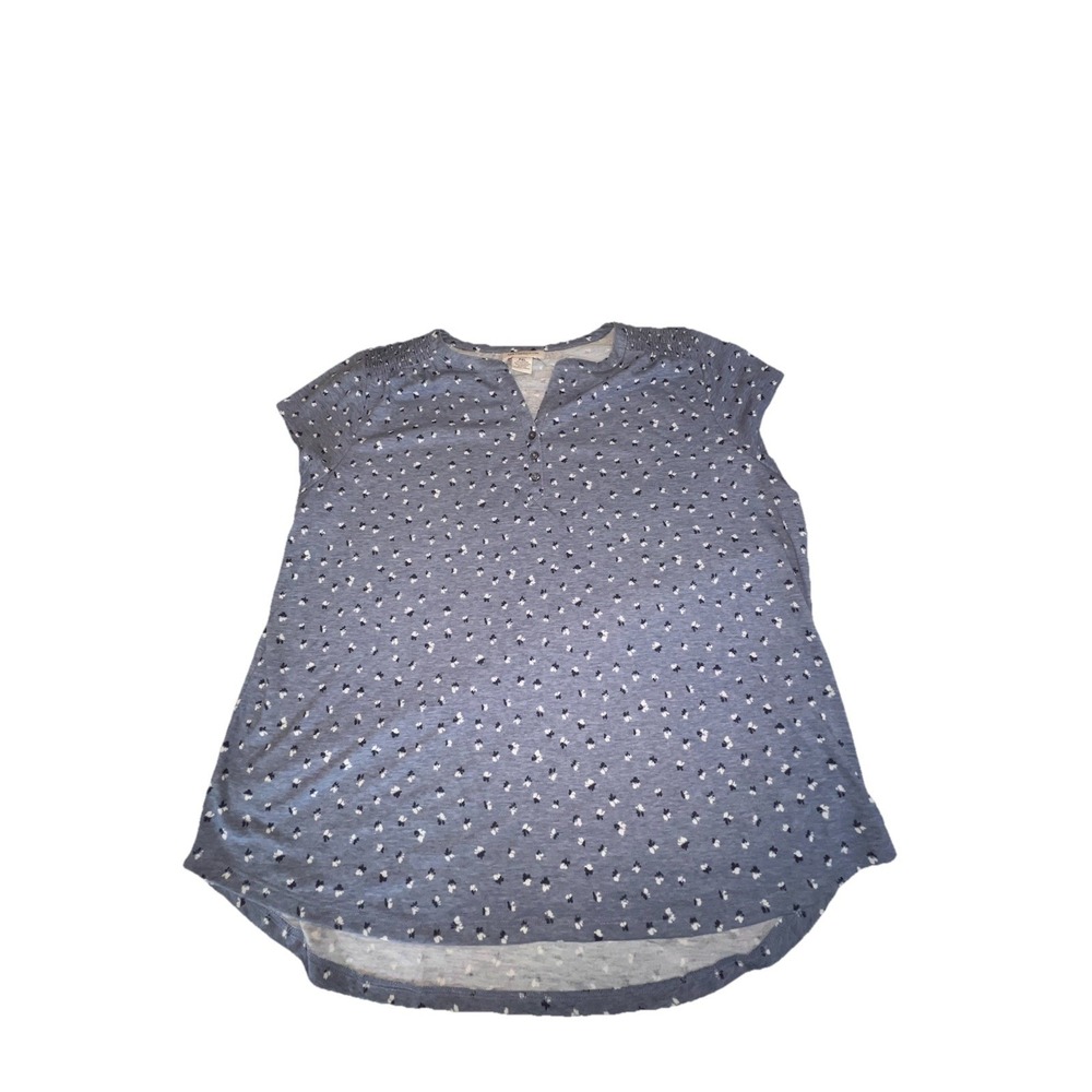 SOLD‎ NWT Liz Claiborne Petite XL Blue Ditsy Floral Henley Blouse Short Sleeve
